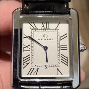 Pablo Raez 40mm Black Leather Mens’s Big Square Tank Quartz Watch Ships from USA